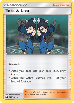 Uncommon Pokémon card Tate Liza 148/168 from Celestial Storm expansion