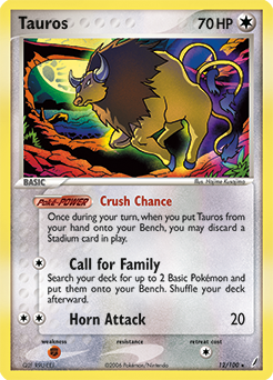 Rare Holo Pokémon card Tauros 12/100 from Ex Crystal Guardians expansion