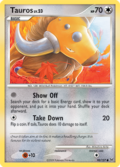 Common Pokémon card Tauros 98/127 from Platinuim expansion
