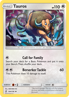 Uncommon Pokémon card Tauros 164/236 from Unified Minds expansion