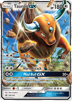 Pokémon GX Pokémon card Tauros GX 100/149 from Sun & Moon expansion