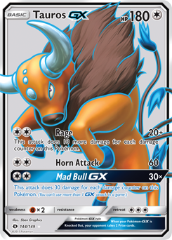 Full Art Pokémon Pokémon card Tauros GX 144/149 from Sun & Moon expansion