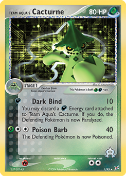 Rare Holo Pokémon card Team Aqua's Cacturne 1/95 from Ex Team Magma vs Team Aqua expansion