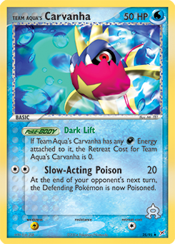Uncommon Pokémon card Team Aqua's Carvanha 25/95 from Ex Team Magma vs Team Aqua expansion