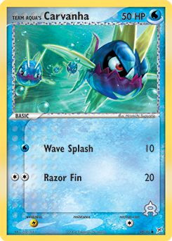 Common Pokémon card Team Aqua's Carvanha 48/95 from Ex Team Magma vs Team Aqua expansion