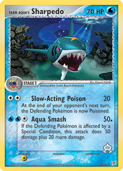 Rare Pokémon card Team Aqua's Sharpedo 18/95 from Ex Team Magma vs Team Aqua expansion