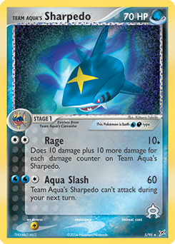 Rare Holo Pokémon card Team Aqua's Sharpedo 5/95 from Ex Team Magma vs Team Aqua expansion