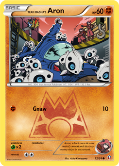 Common Pokémon card Team Magma's Aron 12/34 from Double Crisis expansion