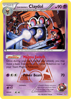 Rare holo Pokémon card Team Magma's Claydol 11/34 from Double Crisis expansion