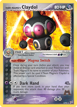 Rare Holo Pokémon card Team Magma's Claydol 8/95 from Ex Team Magma vs Team Aqua expansion