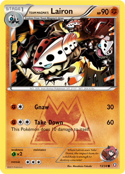 Common Pokémon card Team Magma's Lairon 13/34 from Double Crisis expansion