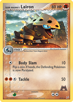 Rare Pokémon card Team Magma's Lairon 20/95 from Ex Team Magma vs Team Aqua expansion