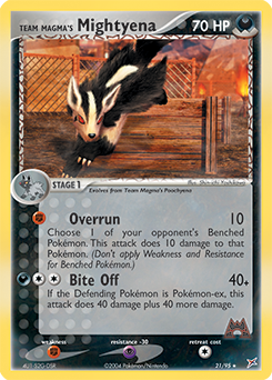 Rare Pokémon card Team Magma's Mightyena 21/95 from Ex Team Magma vs Team Aqua expansion