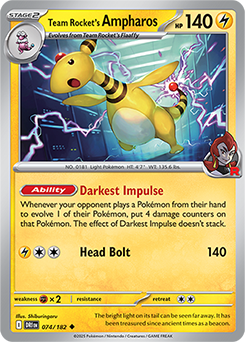 Uncommon Pokémon card Team Rocket's Ampharos 74/182 from Destined Rivals expansion