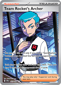 Ultra rare Pokémon card Team Rocket's Archer 223/182 from Destined Rivals expansion