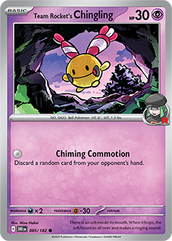 Common Pokémon card Team Rocket's Chingling 85/182 from Destined Rivals expansion