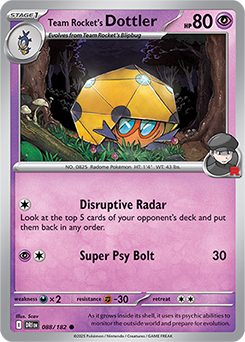 Common Pokémon card Team Rocket's Dottler 88/182 from Destined Rivals expansion