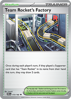 Uncommon Pokémon card Team Rocket's Factory 173/182 from Destined Rivals expansion