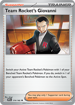 Uncommon Pokémon card Team Rocket's Giovanni 174/182 from Destined Rivals expansion