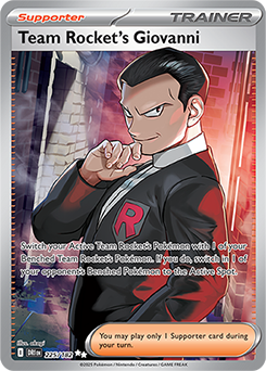Ultra rare Pokémon card Team Rocket's Giovanni 225/182 from Destined Rivals expansion