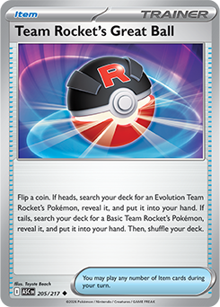 Carte Pokémon Peu commune Super Ball de la Team Rocket 205/217 de la série Héros Transcendants
