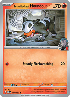 Common Pokémon card Team Rocket's Houndour 37/182 from Destined Rivals expansion