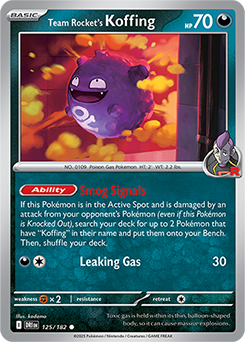 Common Pokémon card Team Rocket's Koffing 125/182 from Destined Rivals expansion