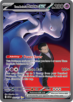 Carte Pokémon Illustration spéciale rare Mewtwo ex de la Team Rocket 281/217 de la série Héros Transcendants