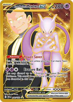 Hyper rare Pokémon card Team Rocket's Mewtwo ex 240/182 from Destined Rivals expansion