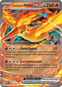Double rare Pokémon card Team Rocket's Moltres ex 31/182 from Destined Rivals expansion