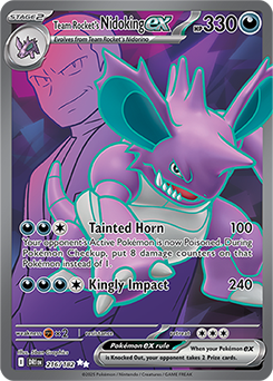 Ultra rare Pokémon card Team Rocket's Nidoking ex 216/182 from Destined Rivals expansion