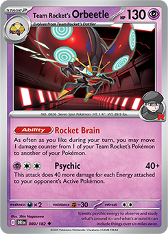 Uncommon Pokémon card Team Rocket's Orbeetle 89/182 from Destined Rivals expansion