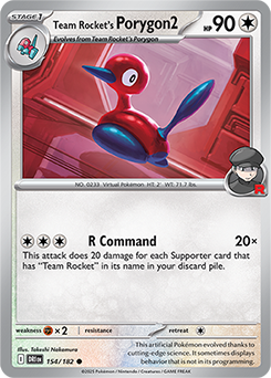 Common Pokémon card Team Rocket's Porygon2 154/182 from Destined Rivals expansion