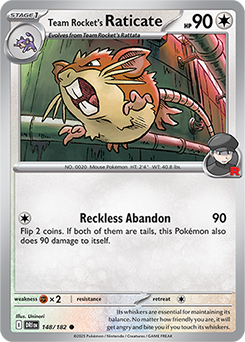 Common Pokémon card Team Rocket's Raticate 148/182 from Destined Rivals expansion