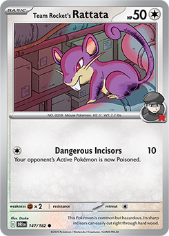 Common Pokémon card Team Rocket's Rattata 147/182 from Destined Rivals expansion