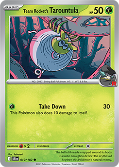 Common Pokémon card Team Rocket's Tarountula 19/182 from Destined Rivals expansion