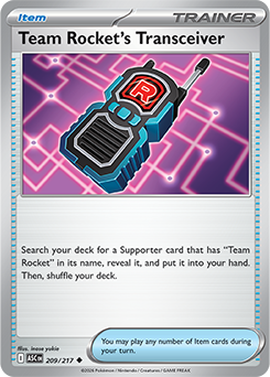 Carte Pokémon Peu commune Émetteur-Récepteur de la Team Rocket 209/217 de la série Héros Transcendants