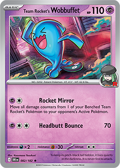 Rare Pokémon card Team Rocket's Wobbuffet 82/182 from Destined Rivals expansion