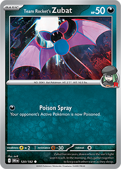 Common Pokémon card Team Rocket's Zubat 120/182 from Destined Rivals expansion