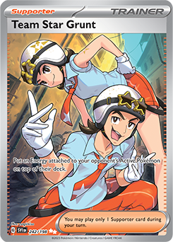 Ultra rare Pokémon card Team Star Grunt 242/198 from Scarlet & Violet expansion