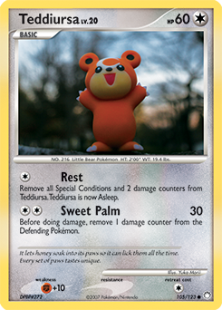 Common Pokémon card Teddiursa 105/123 from Mysterious Treasures expansion