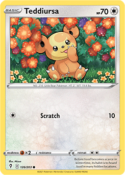 Common Pokémon card Teddiursa 126/203 from Evolving Skies expansion