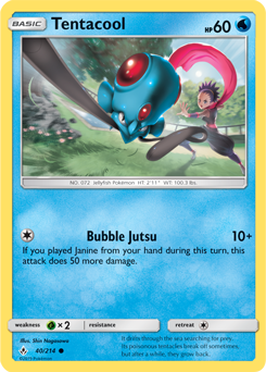 Common Pokémon card Tentacool 40/214 from Unbroken Bonds expansion