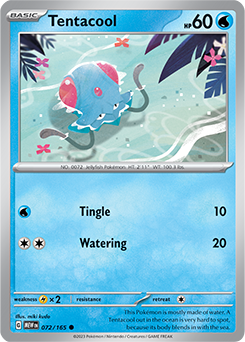 Common Pokémon card Tentacool 72/165 from 151 expansion