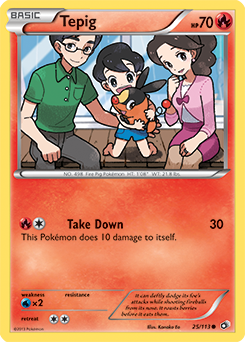 Common Pokémon card Tepig 25/113 from Legendary Treasures expansion