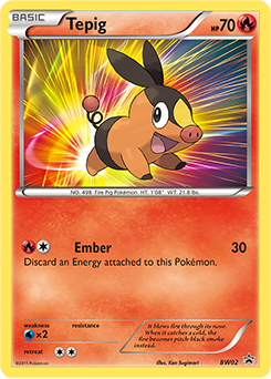 Promo Pokémon card Tepig BW02 from Back & White Promos expansion
