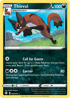 Rare Holo Pokémon card Thievul 048/072 from Shining Fates expansion