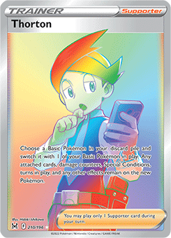Rainbow Trainer Pokémon card Thorton 210/196 from Lost Origin expansion