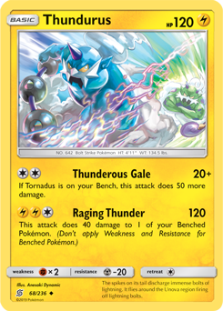 Uncommon Pokémon card Thundurus 68/236 from Unified Minds expansion