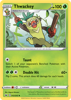 Uncommon Pokémon card Thwackey 12/202 from Sword & Shield expansion